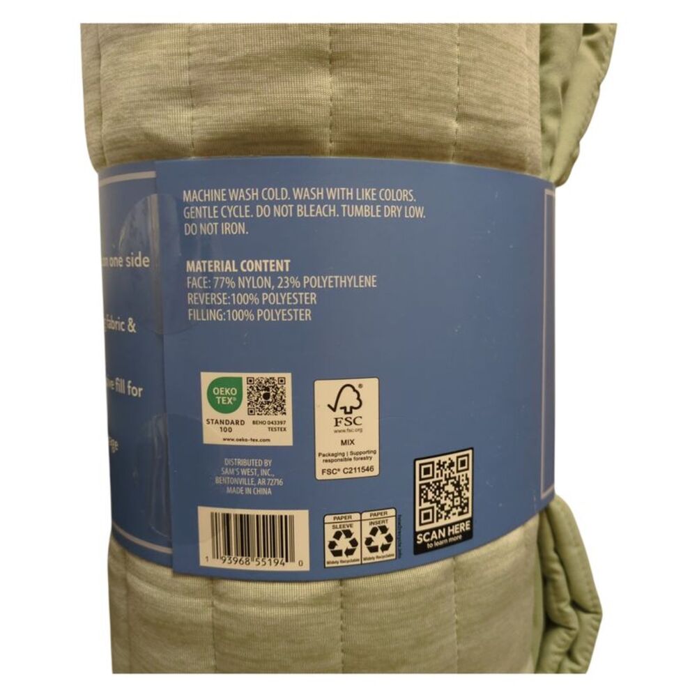 Member's Mark Reversible Cooling Throw Blanket, 60inx70in, Sage - Picture 3 of 3